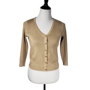 Ashley Stewart Women's size 12 Tan Rayon Nylon Knit Cropped Cardigan